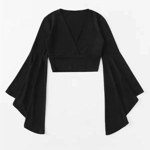 Black Flounce Sleeve crop top size large